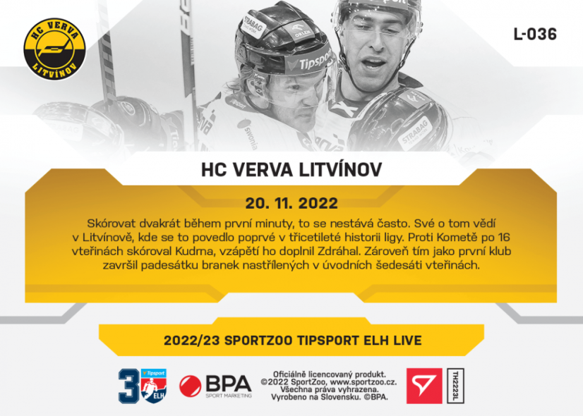 Set 10. týdne (3 karty L-034 - L-036) TELH 2022/23 LIVE