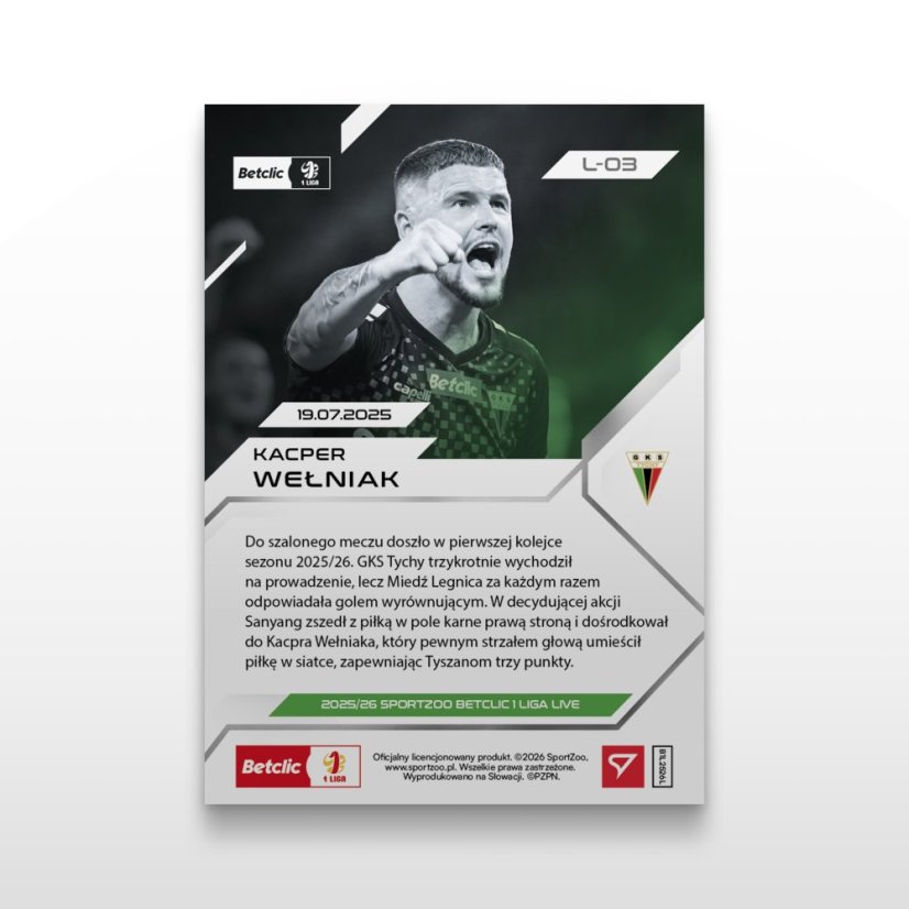 Karta piłkarska L-03 Kacper Wełniak - SportZoo Betclic 1 Liga 2025/26 LIVE