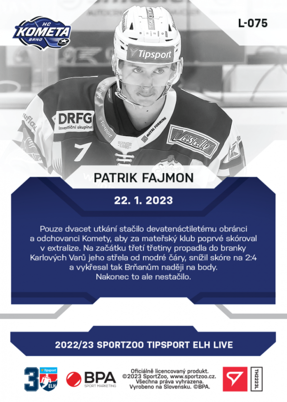 L-075 Patrik Fajmon TELH 2022/23 LIVE