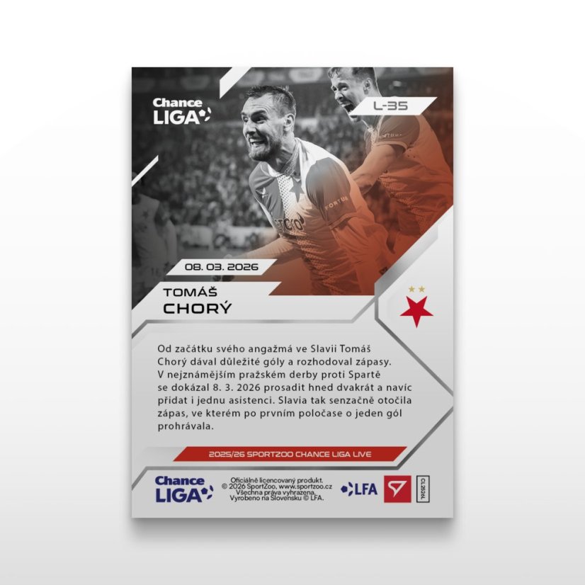 Fotbalová kartička L-35 Tomáš Chorý - SportZoo Chance Liga 2025/26 LIVE