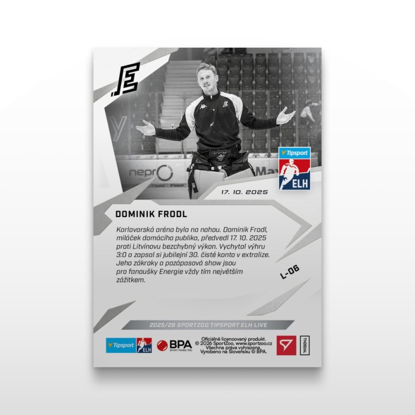Hokejová  kartička L-06 Dominik Frodl - SportZoo Tipsport ELH 2025/26 LIVE