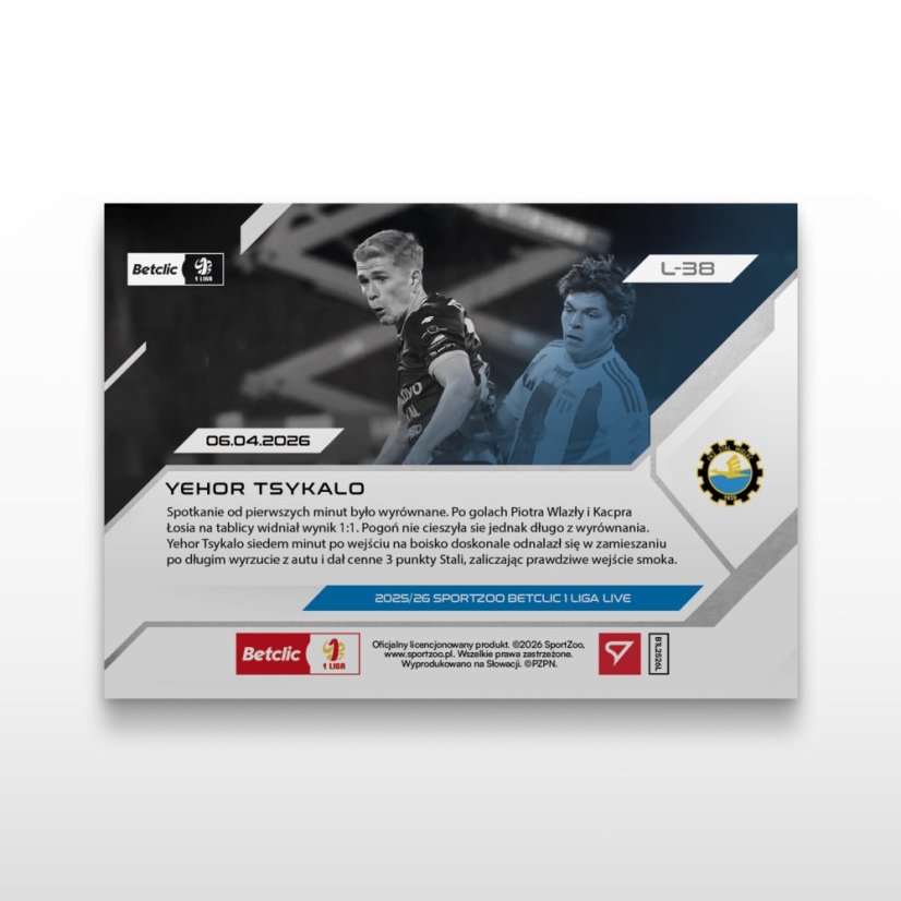 Fotbalová kartička L-38 Yehor Tsykalo - SportZoo Betclic 1 Liga 2025/26 LIVE