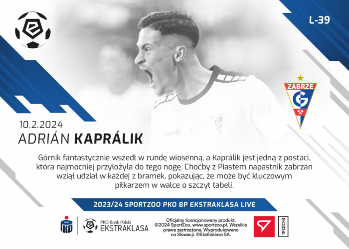 L-39 SADA Adrián Kaprálik PKO Bank Polski Ekstraklasa 2023/24 LIVE + HOLDER