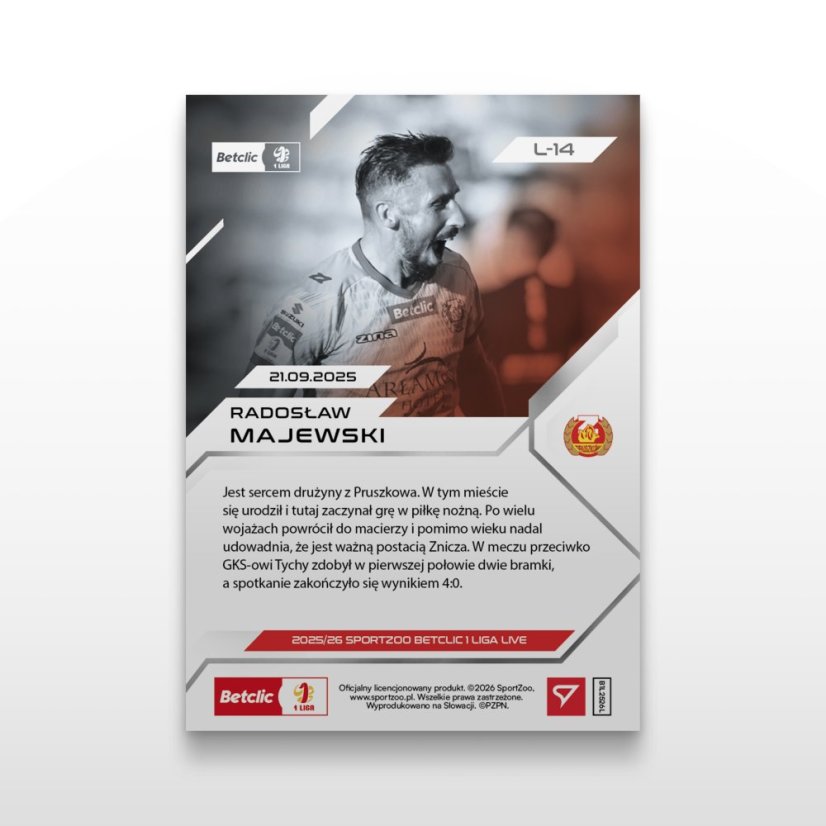 Karta piłkarska L-14 Radosław Majewski - SportZoo Betclic 1 Liga 2025/26 LIVE