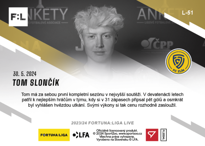 L-51 SADA Tom Slončík FORTUNA:LIGA 2023/24 LIVE + HOLDER