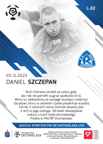 L-33 ZESTAW Daniel Szczepan PKO Bank Polski Ekstraklasa 2023/24 LIVE + UCHWYT