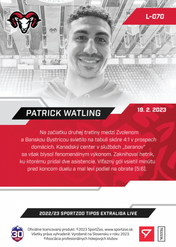 L-070 Patrick Watling TEL 2022/23 LIVE