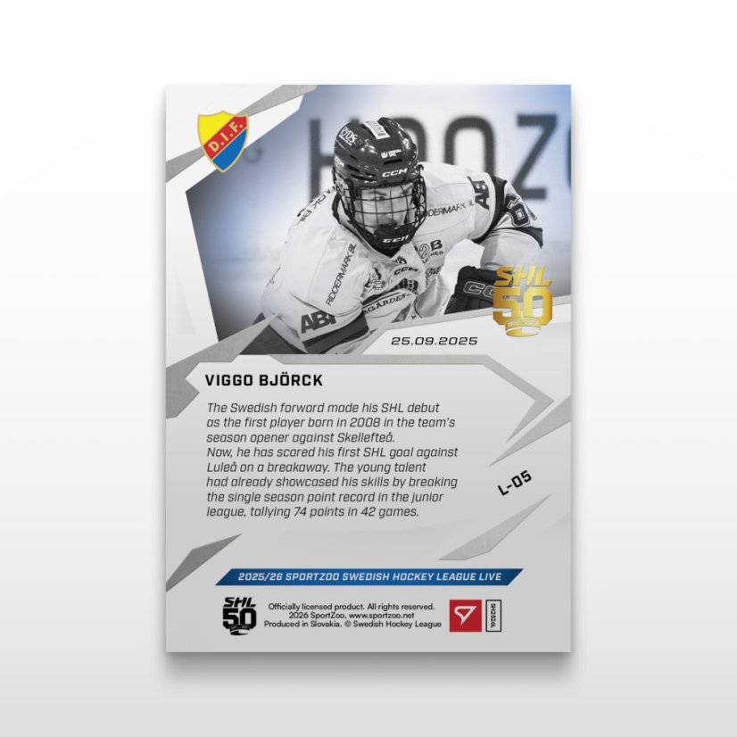 Hokejová kartička L-05 Viggo Björck - SportZoo Svenska hockeyligan 2025/26 LIVE