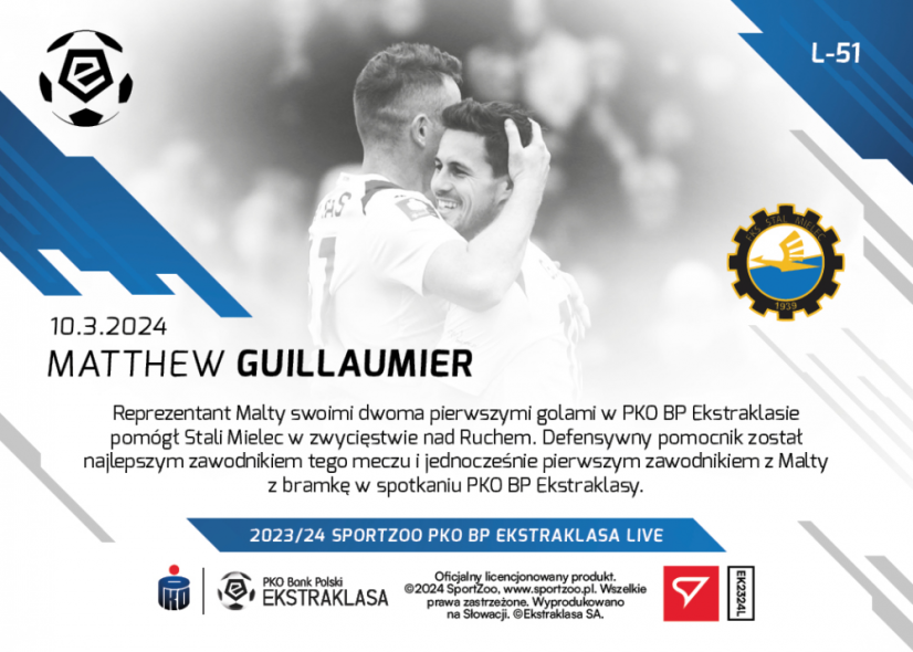 L-51 ZESTAW Matthew Guillaumier PKO Bank Polski Ekstraklasa 2023/24 LIVE + UCHWYT