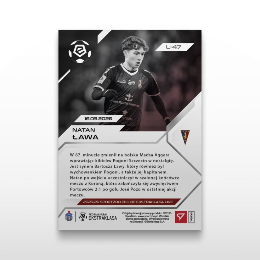 Karta piłkarska L-47 Natan Ława - SportZoo PKO BP Ekstraklasa 2025/26 LIVE