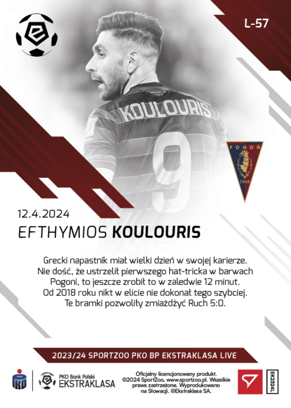 L-57 Efthymios Koulouris PKO Bank Polski Ekstraklasa 2023/24 LIVE