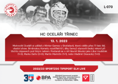 L-070 HC Oceláři Třinec TELH 2022/23 LIVE