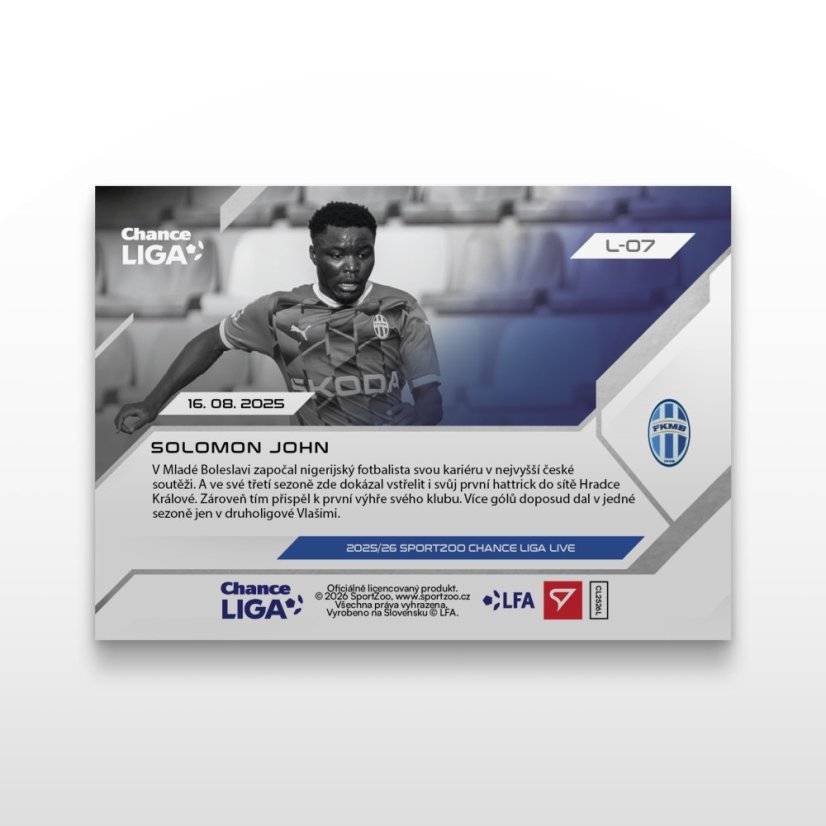 Football trading card L-07 SOLOMON JOHN - SportZoo Chance Liga 2025/26 LIVE