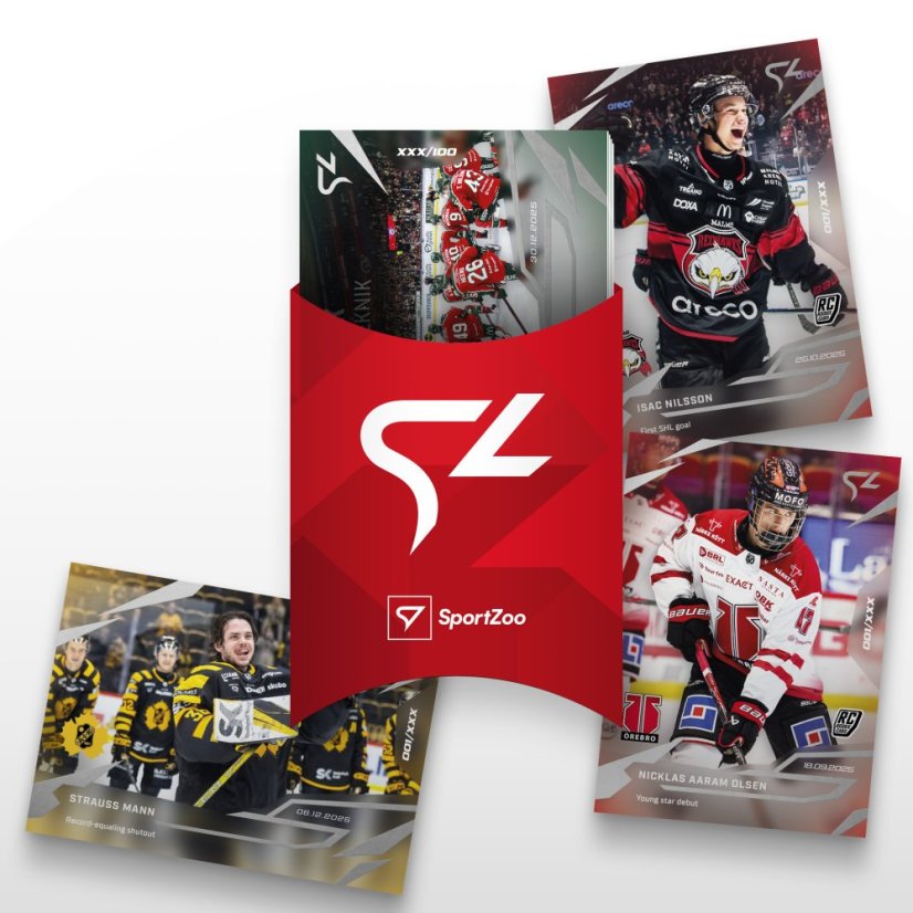 Zľavnený set 20 hokejových kartičiek Svenska hockeyligan - SportZoo Svenska hockeyligan 2025/26 LIVE