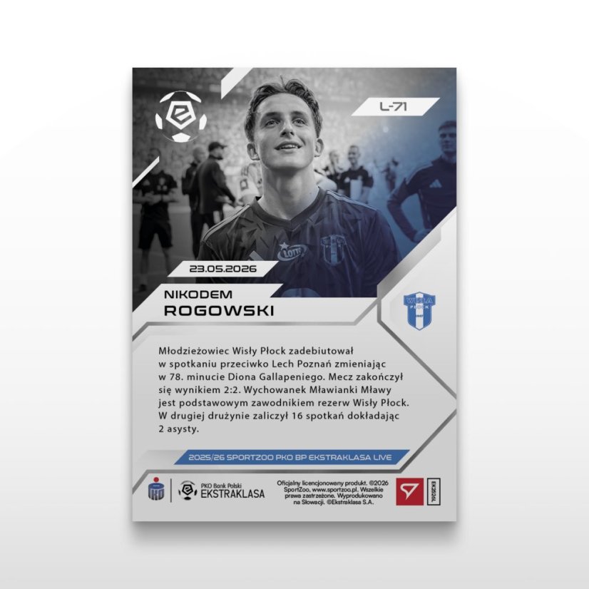 Fotbalová kartička L-71 Nikodem Rogowski - SportZoo PKO BP Ekstraklasa 2025/26 LIVE