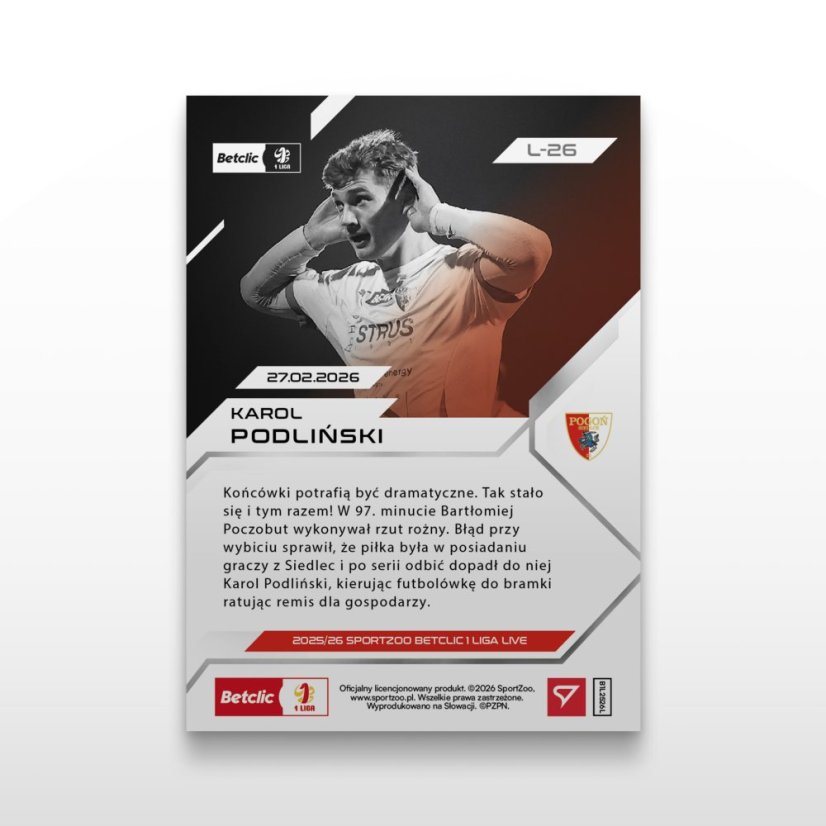 Football trading card L-26 Karol Podliński - SportZoo Betclic 1 Liga 2025/26 LIVE