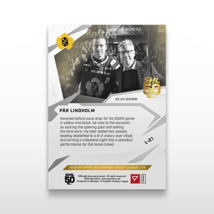 Hockey-samlar­kort L-21 Pär Lindholm – SportZoo Svenska hockeyligan 2025/26 LIVE