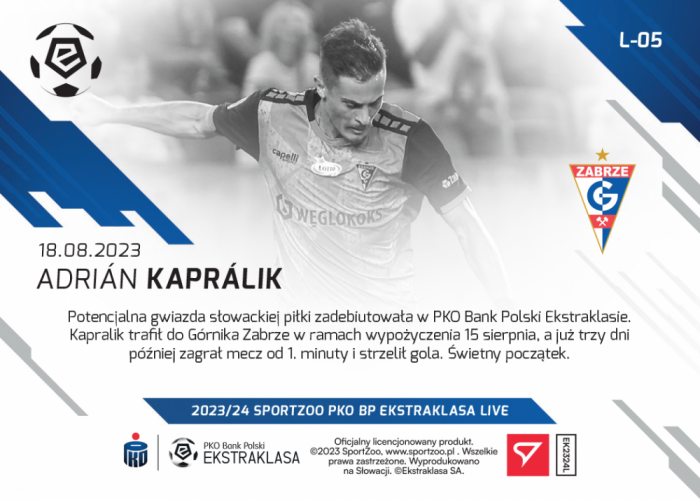L-05 ZESTAW Adrián Kaprálik PKO Bank Polski Ekstraklasa 2023/24 LIVE + UCHWYT