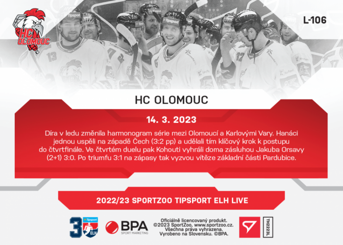 L-106 HC Olomouc TELH 2022/23 LIVE