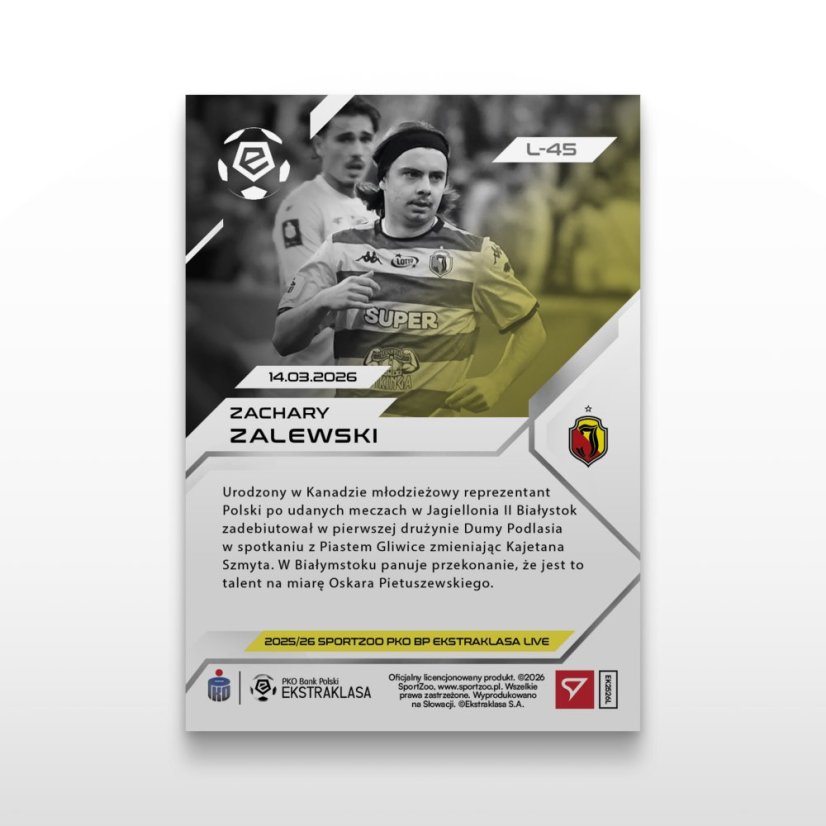 Karta piłkarska L-45 Zachary Zalewski - SportZoo PKO BP Ekstraklasa 2025/26 LIVE