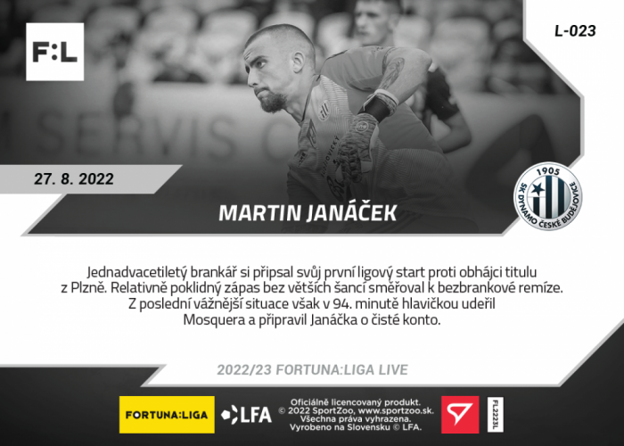 L-023 Martin Janáček FORTUNA:LIGA 2022/23 LIVE
