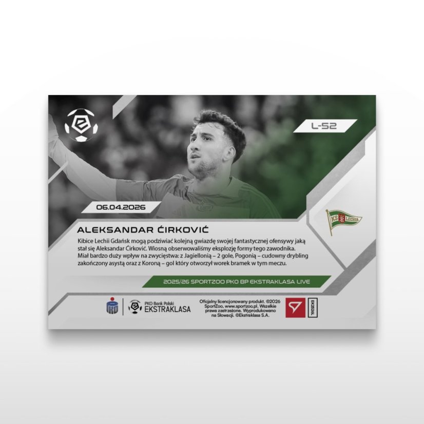 Karta piłkarska L-52 Aleksandar Ćirković - SportZoo PKO BP Ekstraklasa 2025/26 LIVE