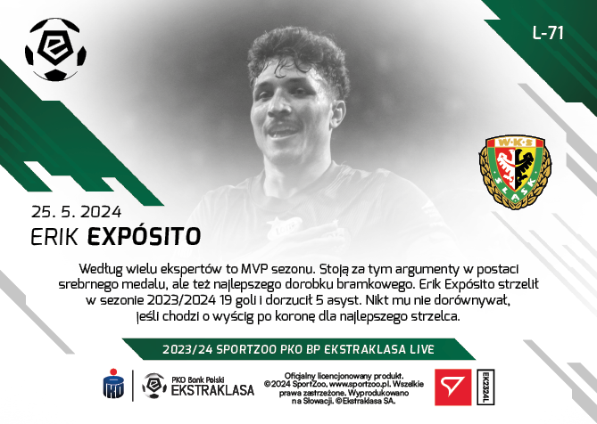 L-71 SADA Erik Expósito PKO Bank Polski Ekstraklasa 2023/24 LIVE + HOLDER