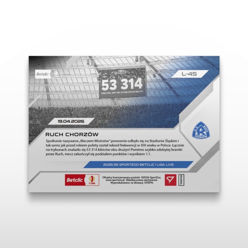 Fotbalová kartička L-45 Ruch Chorzów - SportZoo Betclic 1 Liga 2025/26 LIVE