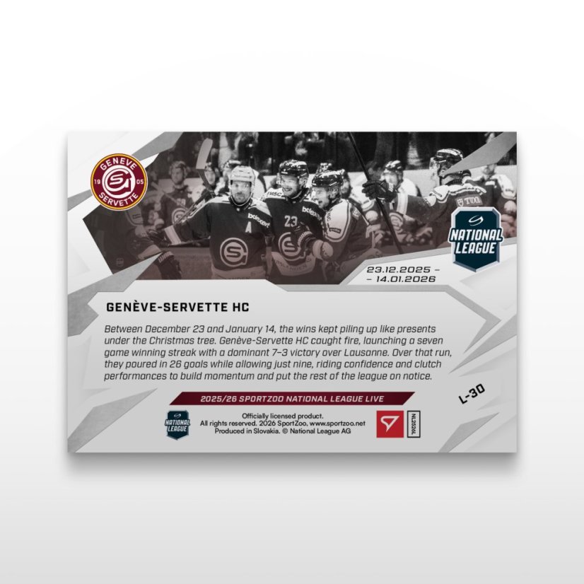 Hockey-samlar­kort L-30 Genève-Servette HC – SportZoo National League 2025/26 LIVE