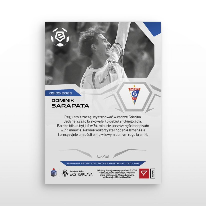 L-73 Dominik Sarapata PKO BP Ekstraklasa 2024/25 LIVE + HOLDER