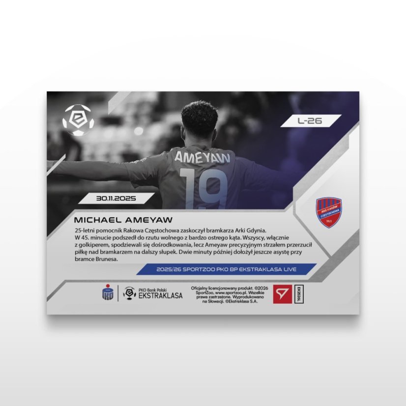 Fotbalová kartička L-26 Michael Ameyaw - SportZoo PKO BP Ekstraklasa 2025/26 LIVE