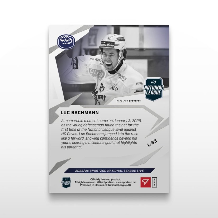 Hockey-samlar­kort L-33 Luc Bachmann – SportZoo National League 2025/26 LIVE
