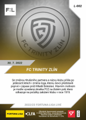 L-002 FC TRINITY Zlín FORTUNA:LIGA 2022/23 LIVE