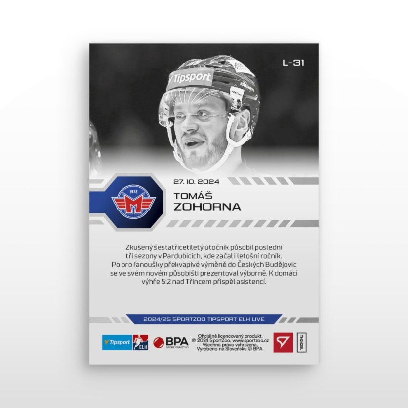 L-31 Tomáš Zohorna TELH 2024/25 LIVE