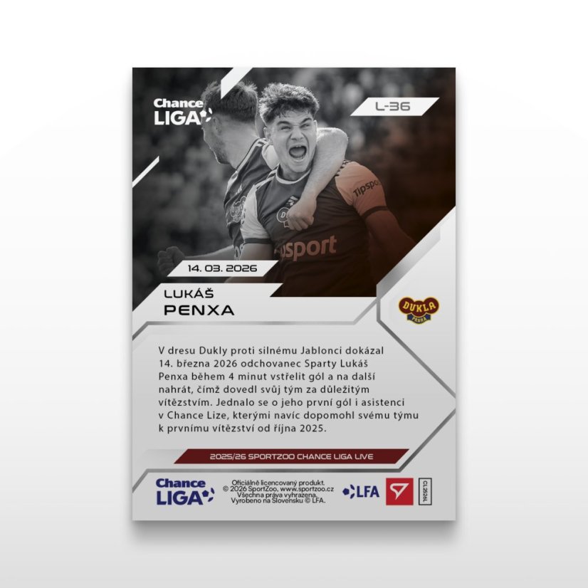 Futbalová kartička L-36 Lukáš Penxa - SportZoo Chance Liga 2025/26 LIVE