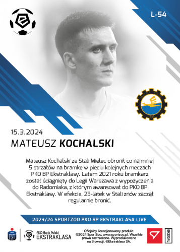 L-54 ZESTAW Mateusz Kochalski PKO Bank Polski Ekstraklasa 2023/24 LIVE + UCHWYT
