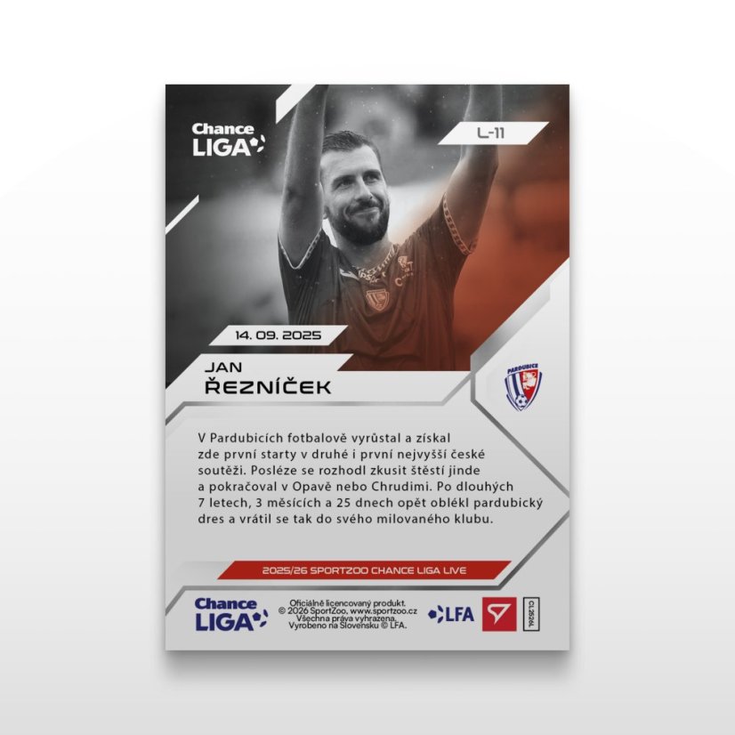 Football trading card L-11 JAN ŘEZNÍČEK - SportZoo Chance Liga 2025/26 LIVE