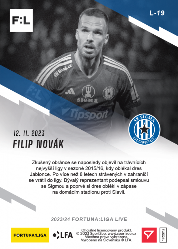 L-19 ZESTAW Filip Novák FORTUNA:LIGA 2023/24 LIVE + UCHWYT