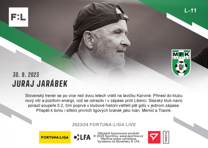 L-11 SADA Juraj Jarábek FORTUNA:LIGA 2023/24 LIVE + HOLDER