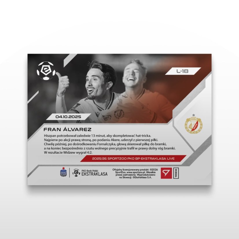 Fotbalová kartička L-18 Fran Álvarez - SportZoo PKO BP Ekstraklasa 2025/26 LIVE