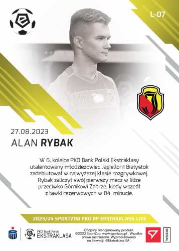 L-07 SADA Alan Rybak PKO Bank Polski Ekstraklasa 2023/24 LIVE + HOLDER