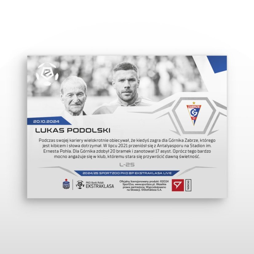 L-25 ZESTAW Lukas Podolski PKO BP Ekstraklasa 2024/25 LIVE + UCHWYT