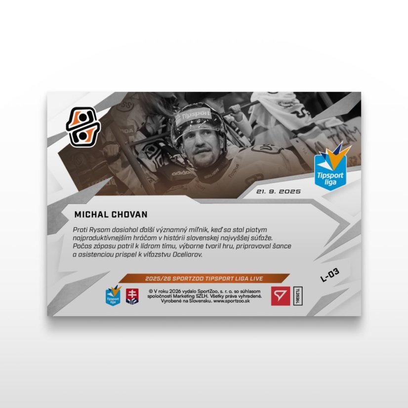 Hockey trading card L-03 MICHAL CHOVAN - SportZoo Tipsport liga 2025/26 LIVE