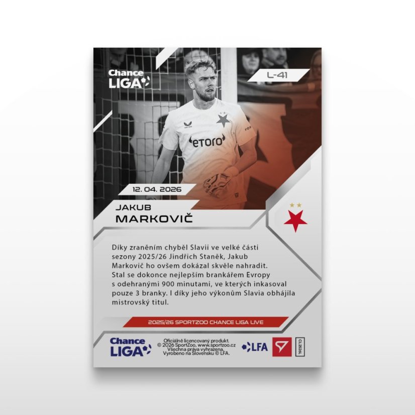 Karta piłkarska L-41 Jakub Markovič - SportZoo Chance Liga 2025/26 LIVE