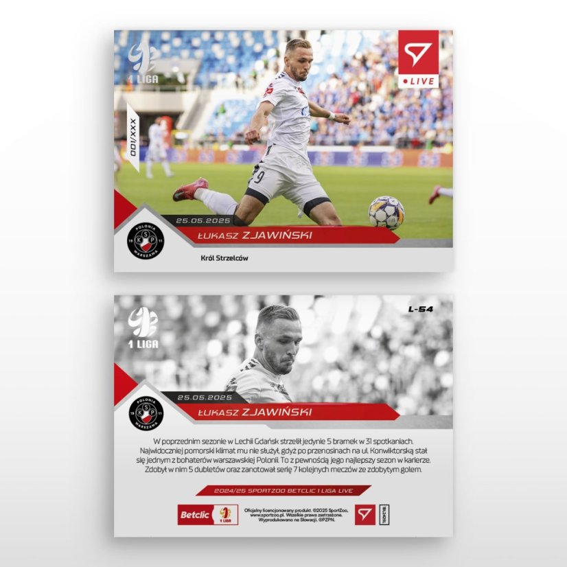 L-54 Łukasz Zjawiński Betclic 1 Liga 2024/25 LIVE + HOLDER
