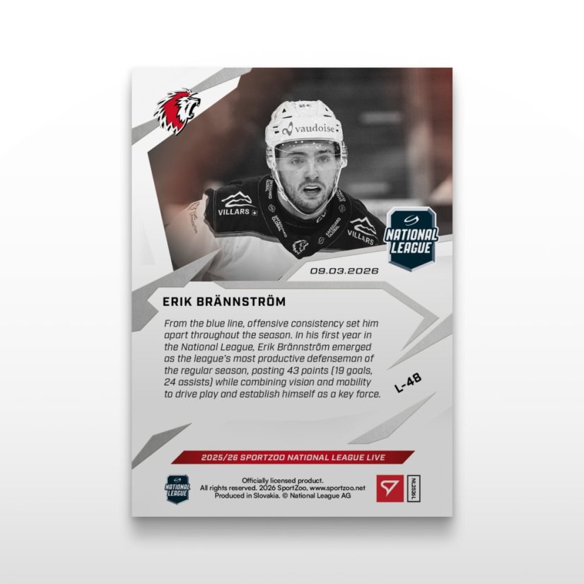 Karta hokejowa L-48 Erik Brännström - SportZoo National League 2025/26 LIVE