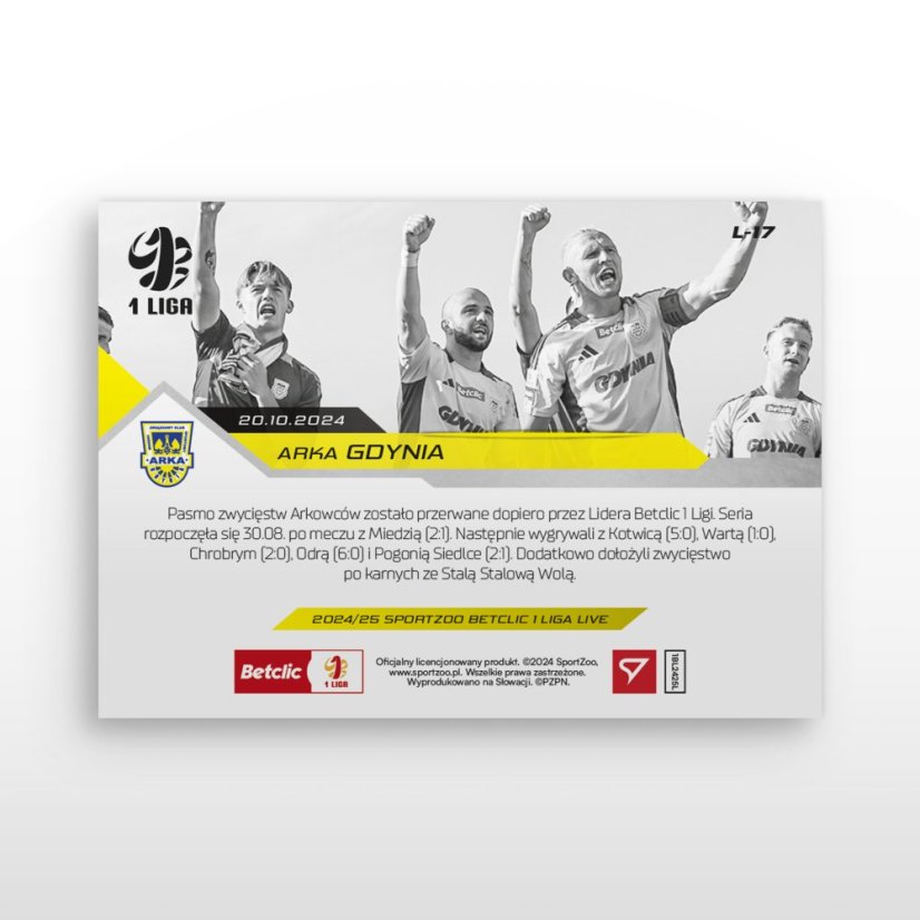 L-17 ZESTAW Arka Gdynia Betclic 1 Liga 2024/25 LIVE + UCHWYT