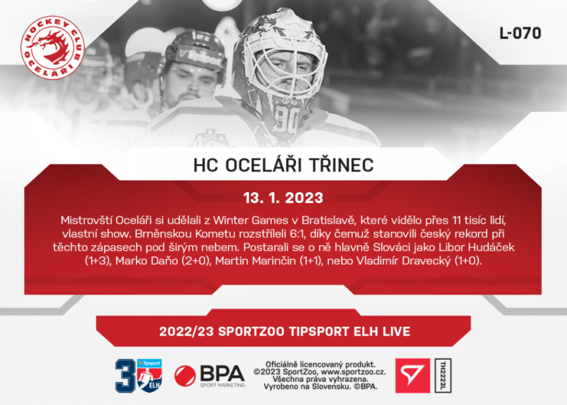 L-070 HC Oceláři Třinec TELH 2022/23 LIVE