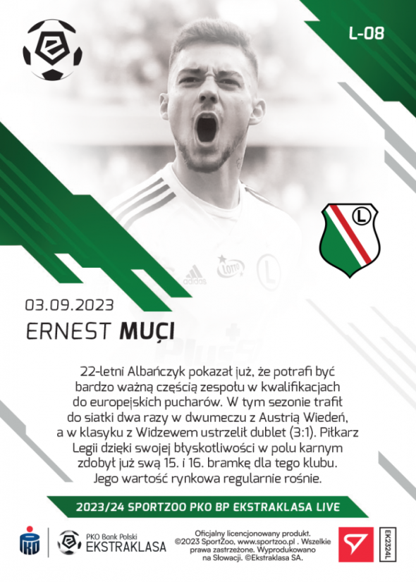 L-08 Ernest Muçi PKO Bank Polski Ekstraklasa 2023/24 LIVE