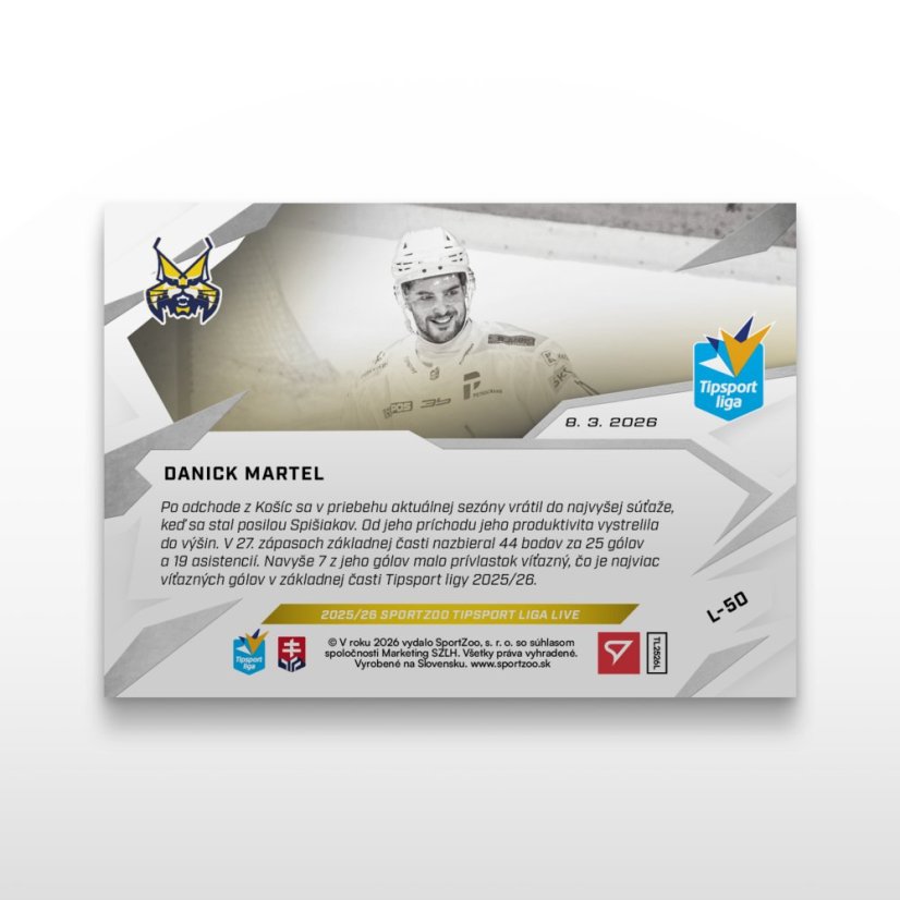 Hockey trading card L-50 DANICK MARTEL - SportZoo Tipsport liga 2025/26 LIVE